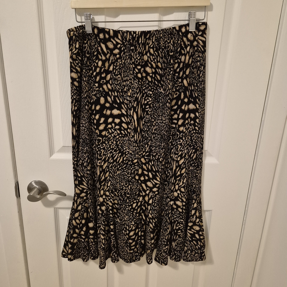 Allison Daley Black and Cream Animal-Print Midi Skirt